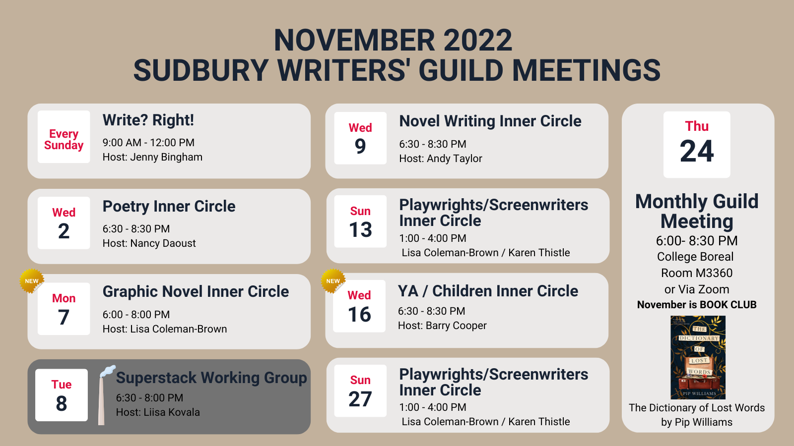 November 2022 Writers’ Guild Meetings